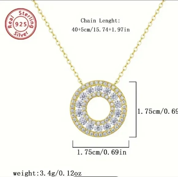 Moissanite Golden Circle Pendant Necklace - Picture 7 of 8